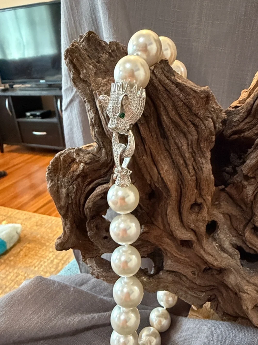 Classic Pearl Necklace with Crystal Clasp - Picture 2 of 6